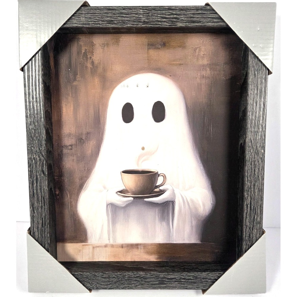 Unbranded Ghost Coffee Wall Art 10x12 Black New Halloween Gothic Spooky Decor